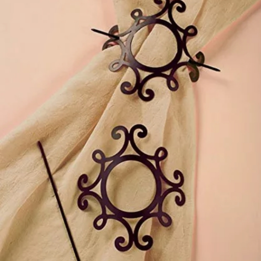 2 piece Brass Circle Scroll Wrought Iron Curtain Tie Backs